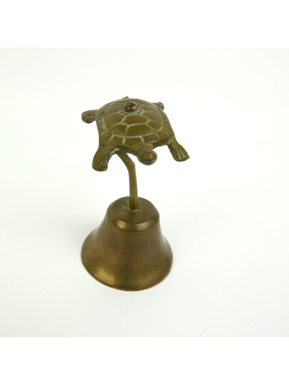 Vintage Brass Turtle Bell 3” Tortoise Hand Dinner Desk Bell Mid Century Clapper